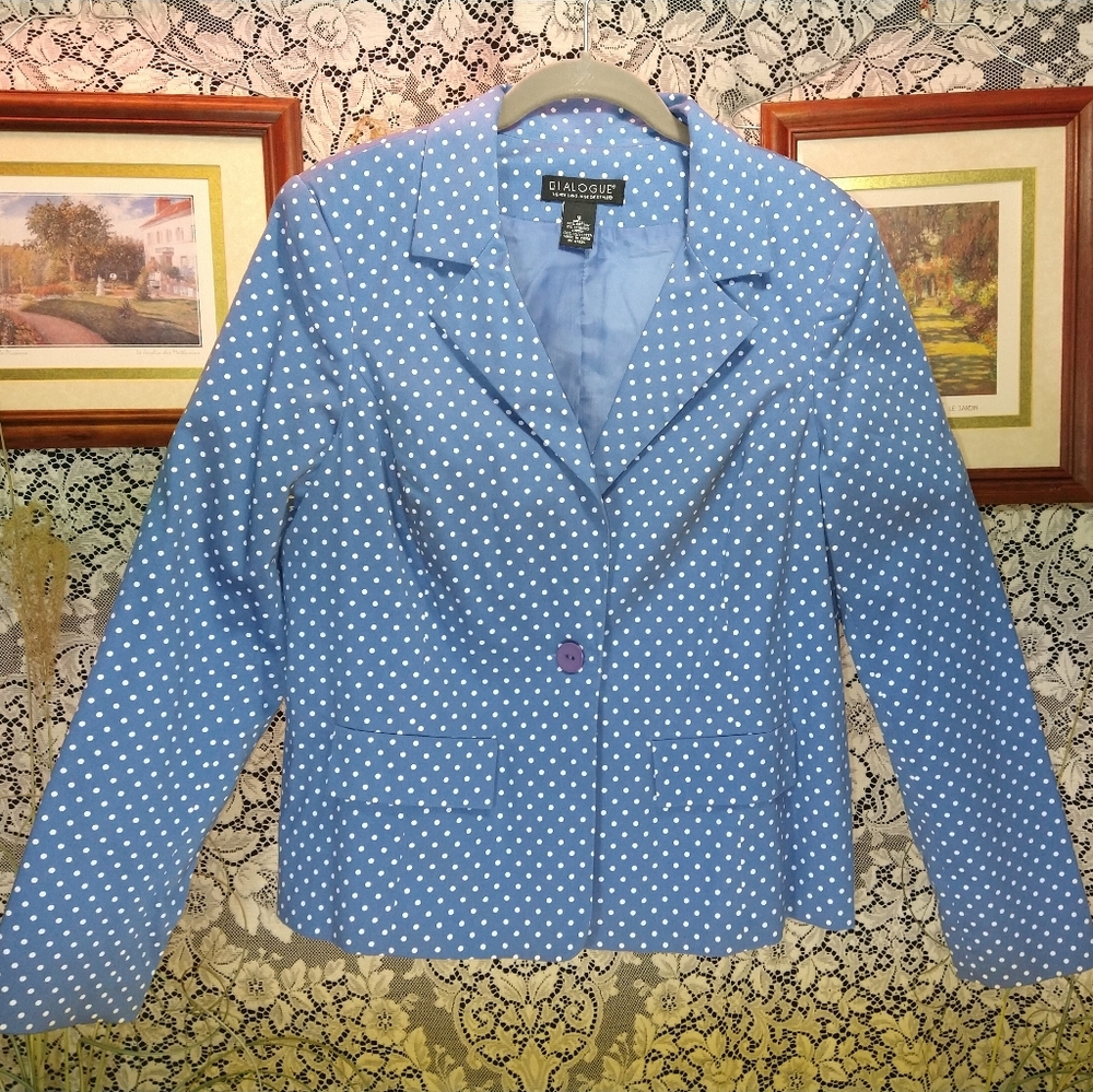 Dialogue periwinkle blue small polka dots notch lapel jacket lined single button